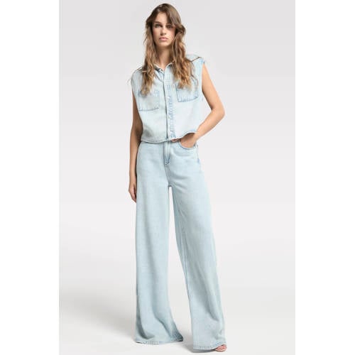 Homage to Denim Flowy Extra Wide Leg Jeans high waist wide leg jeans light blue denim afbeelding