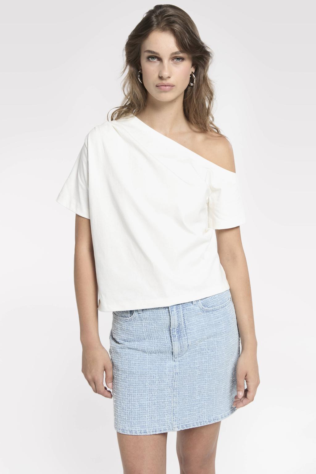 Ecru dames Homage to Denim top met effen en driekwart mouwen
