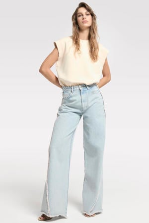 high waist wide leg jeans medium blue denim
