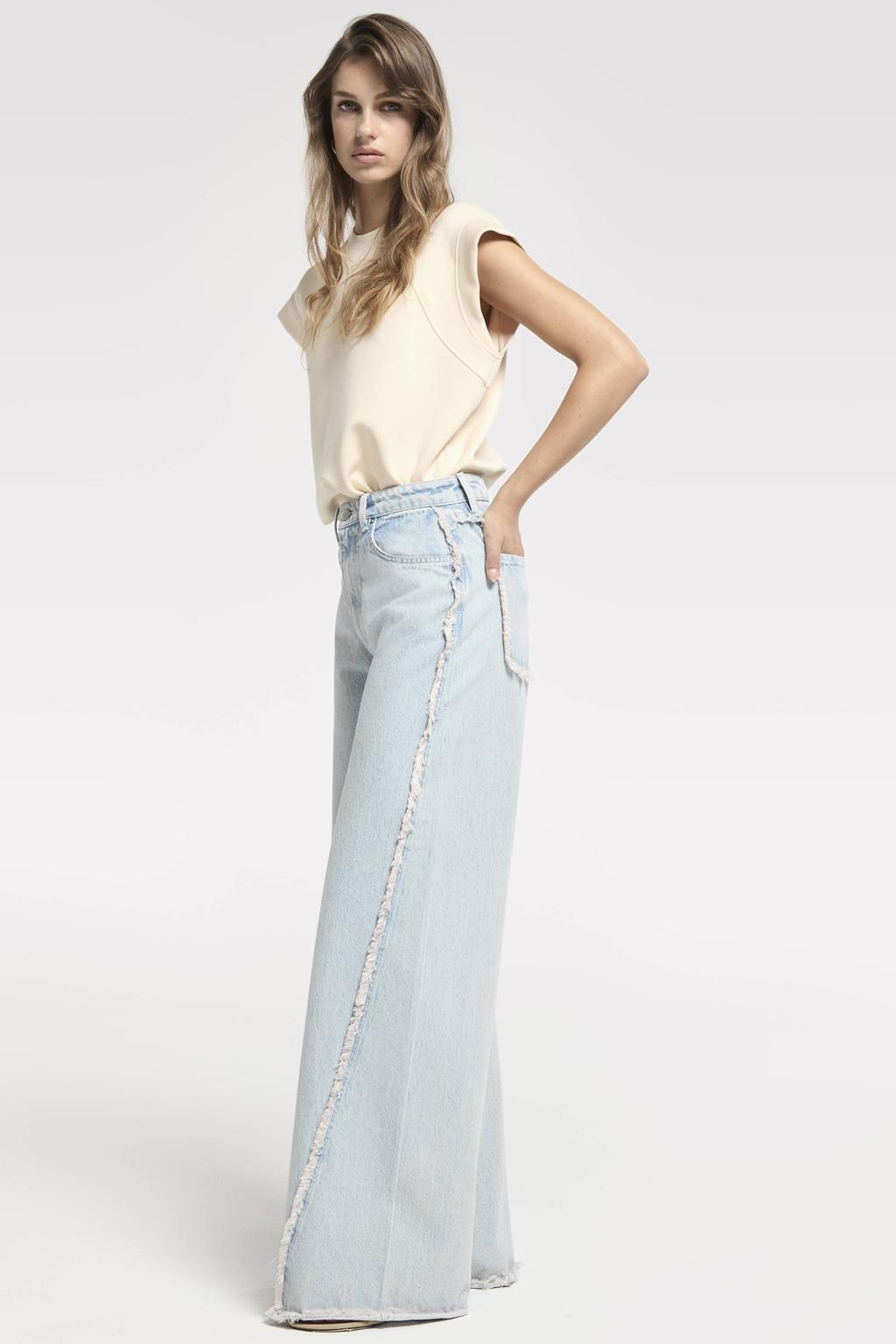 Medium blue denim dames Homage to Denim high waist wide leg jeans met rits- en knoopsluiting en effen