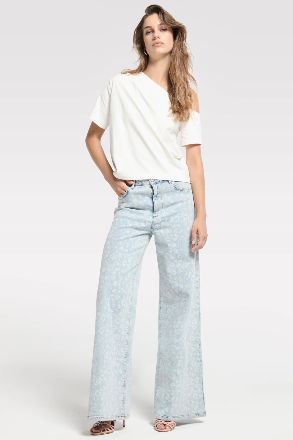 Light blue denim dames Homage to Denim Rosie wide leg jeans met rits- en knoopsluiting