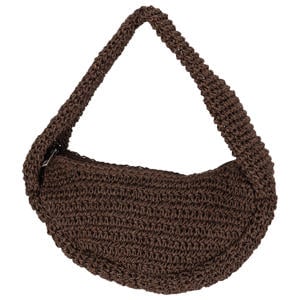 raffia schoudertas donkerbruin