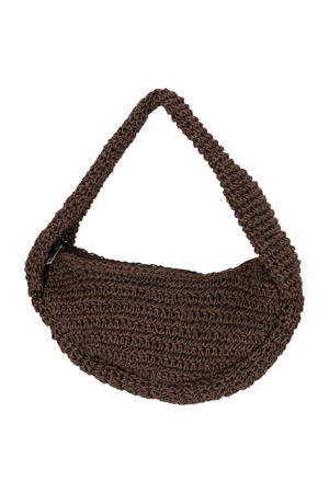 raffia schoudertas donkerbruin