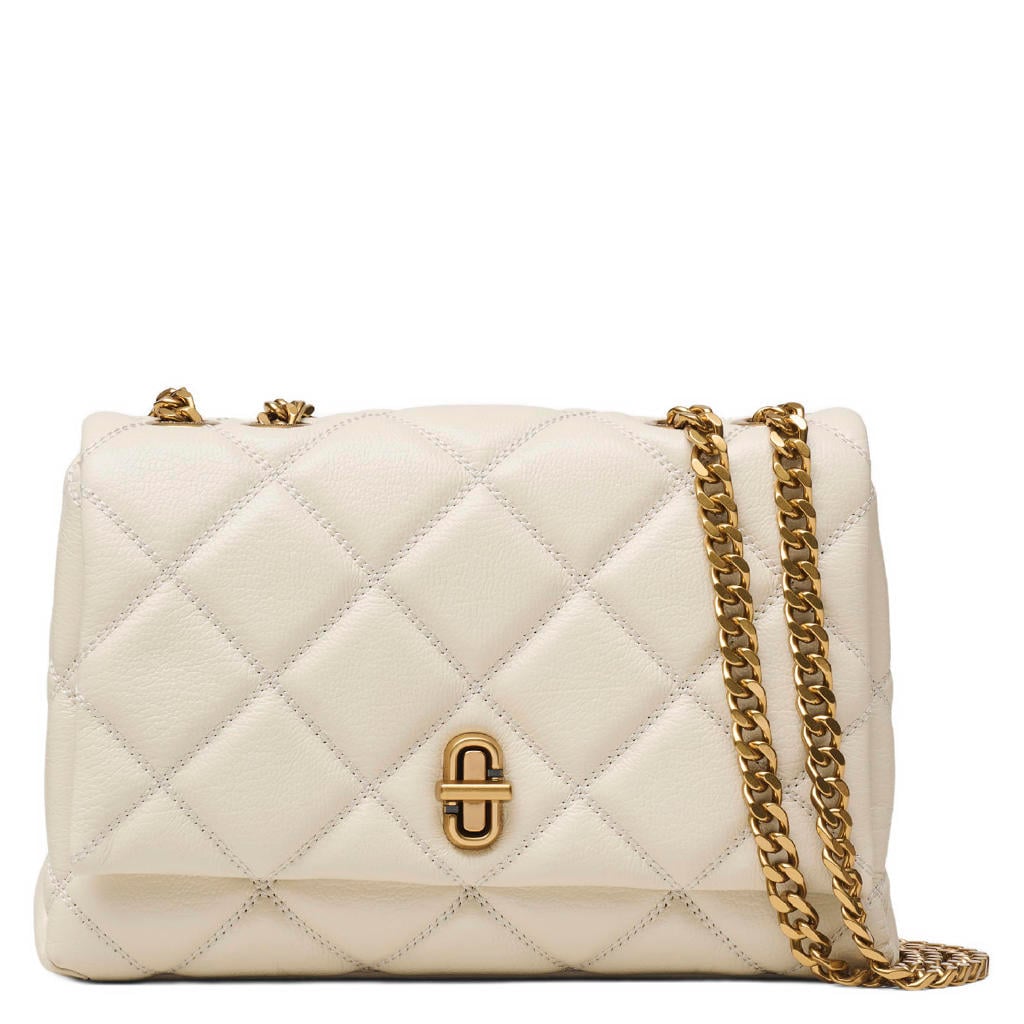 Marc Jacobs leren schoudertas The Slim Dual Chain ecru