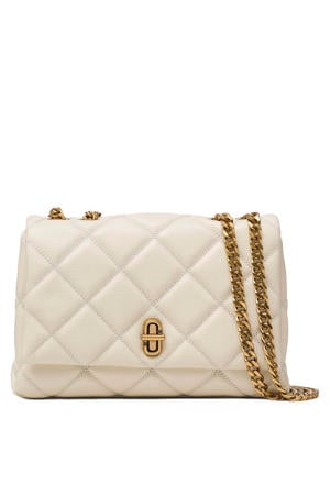 leren schoudertas The Slim Dual Chain ecru
