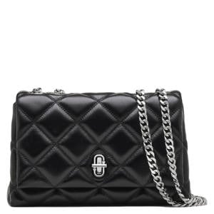 leren schoudertas The Slim Dual Chain zwart