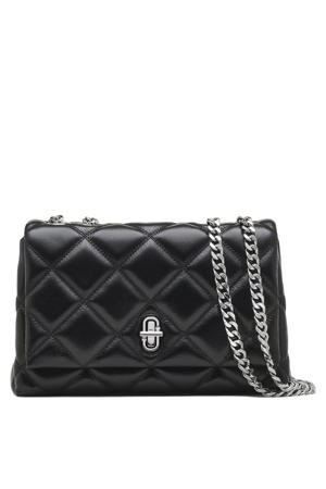 leren schoudertas The Slim Dual Chain zwart