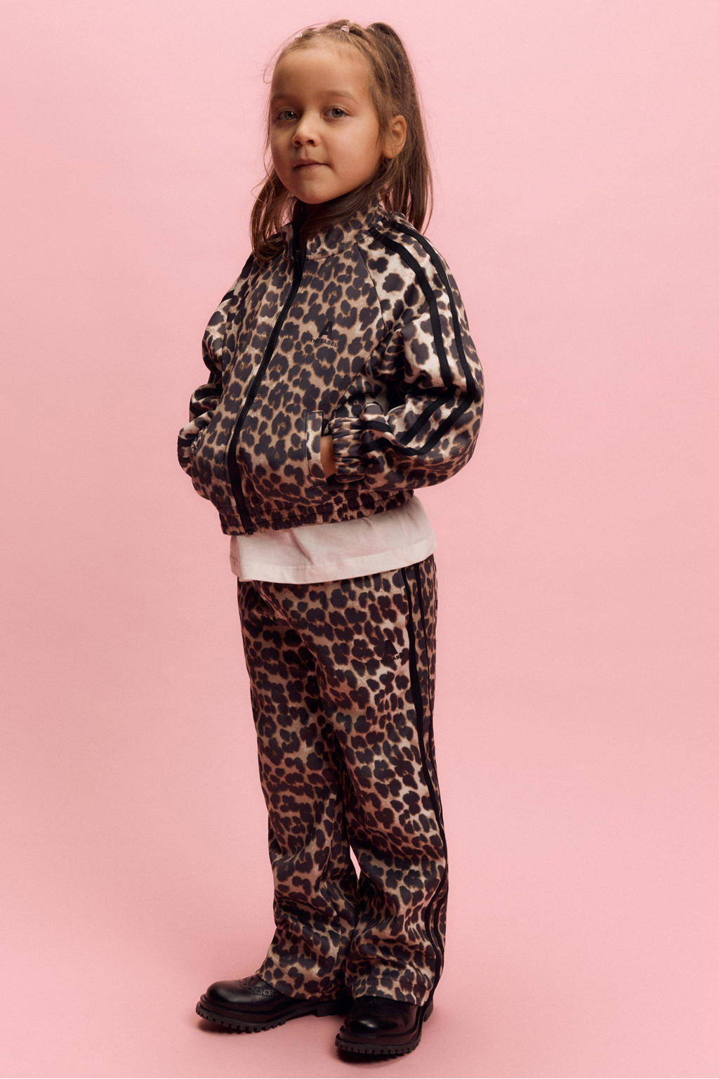 Bruine meisjes Alix Mini wide leg sweatpants met panterprint