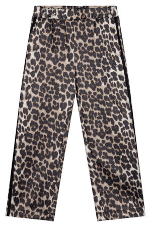 wide leg sweatpants met panterprint bruin