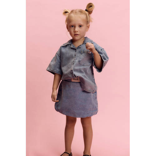 Alix Mini denim blouse met backprint light blue denim afbeelding