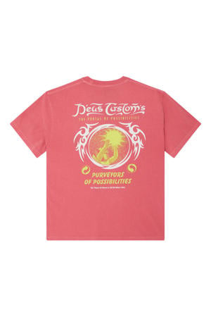 regular T-shirt met backprint koraalrood