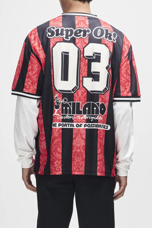 oversized gestreept T-shirt met backprint rood