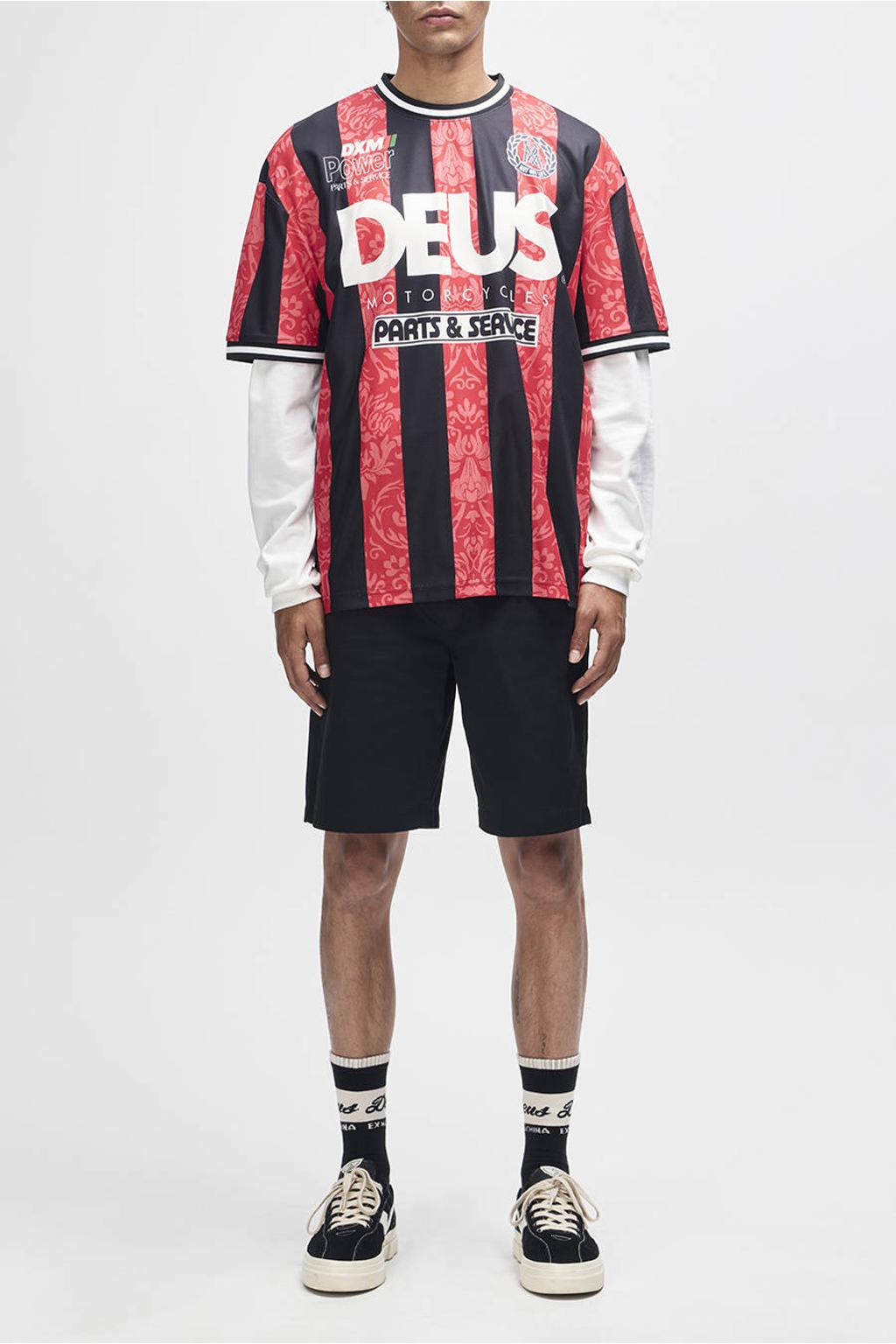 Rode heren Deus Ex Machina oversized gestreept T-shirt van polyester met backprint, korte mouwen en ronde hals