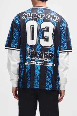 oversized gestreept T-shirt met backprint blauw