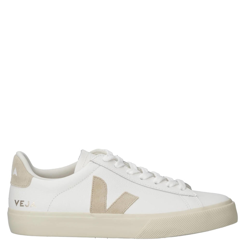 Wit en beige heren Veja Campo leren sneakers met veters