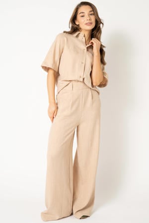 wide leg high waist broek crème