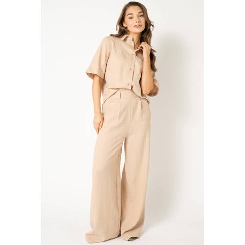 Est'seven wide leg high waist broek beige afbeelding