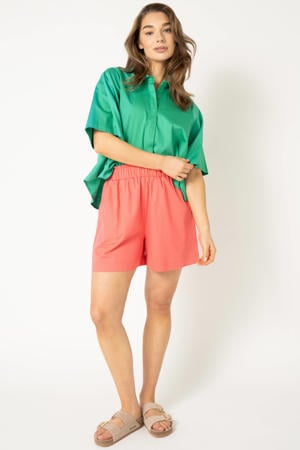 wide leg high waist casual short koraalrood