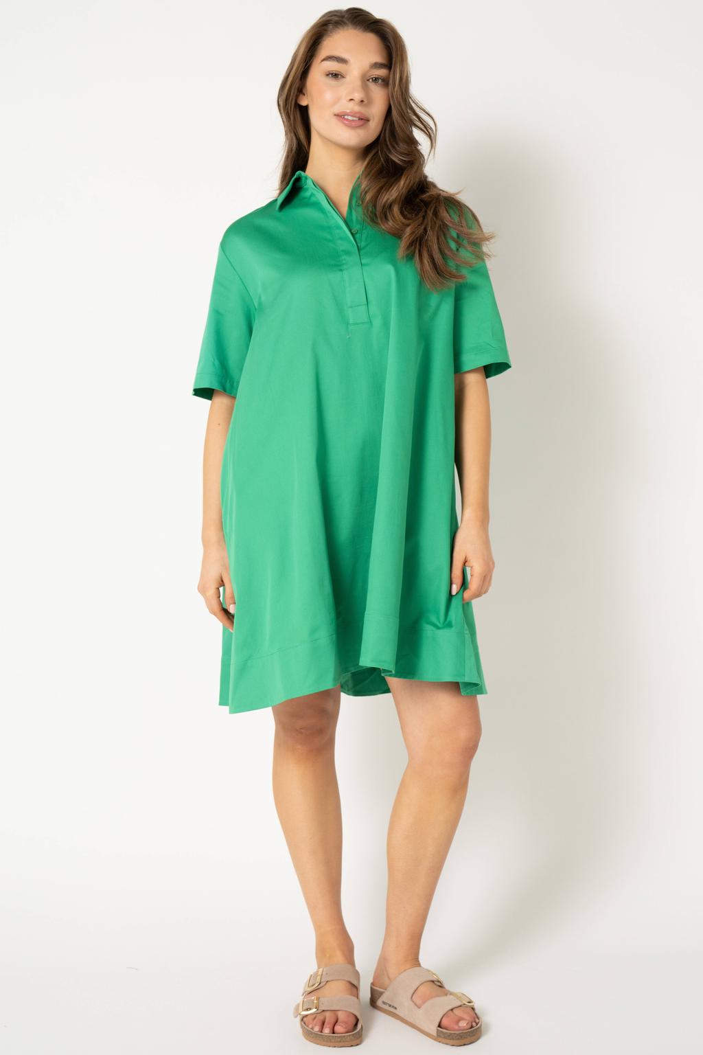 Groene dames Est'seven korte jurk van viscose met korte mouwen en klassieke kraag