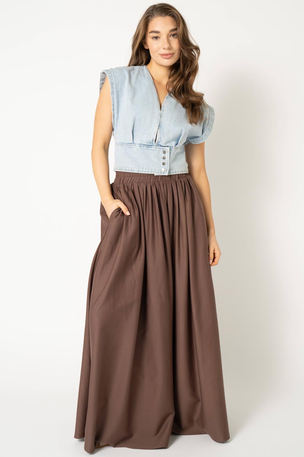 Bruine dames Est'seven maxi rok gemaakt van viscose en met elastische tailleband