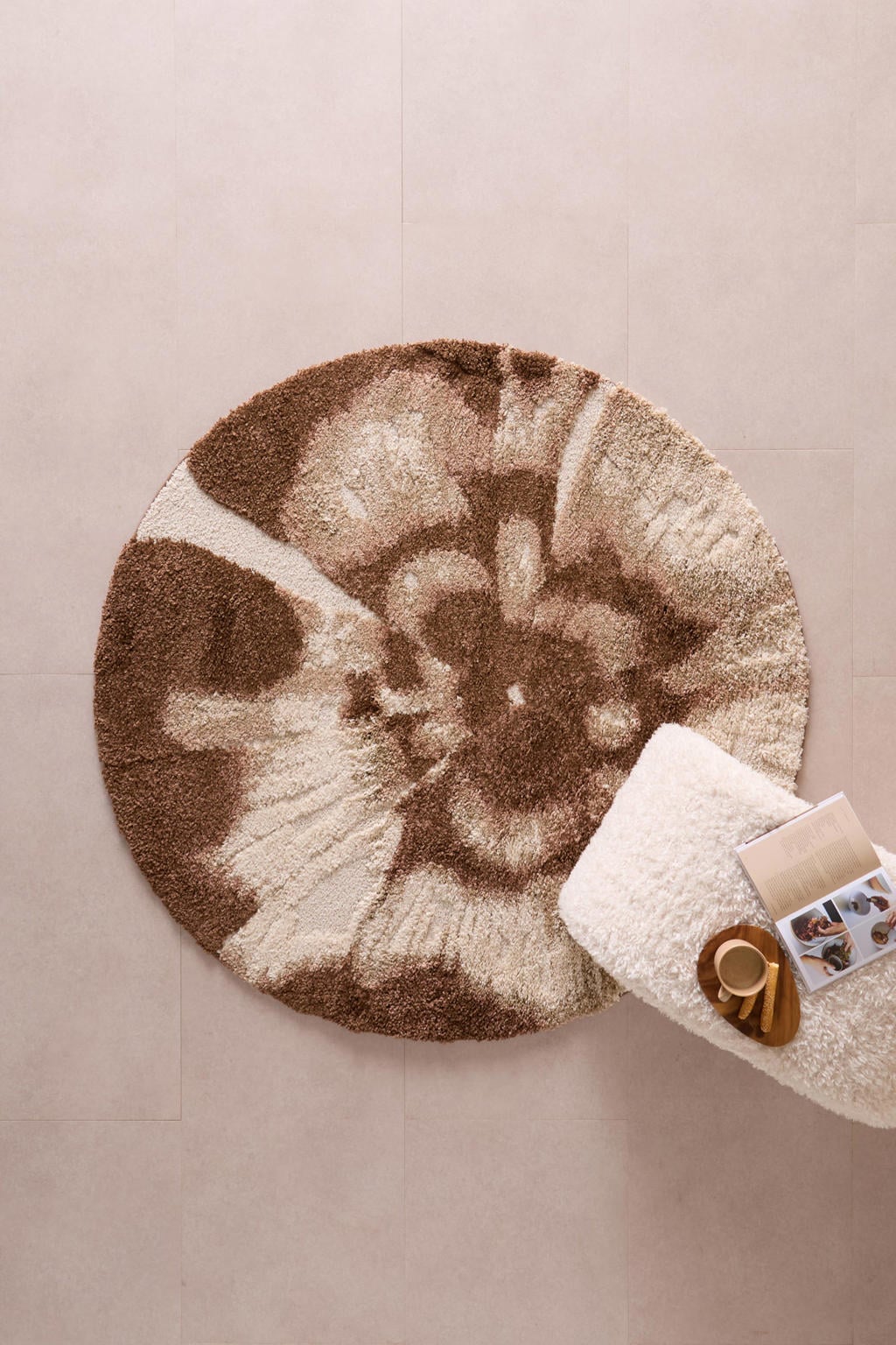 NOUS Living vloerkleed rond oudroze/donkerbruin (Ø160 cm)