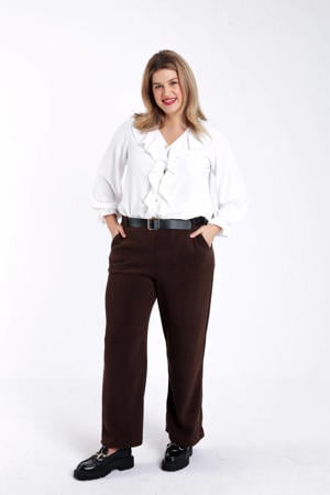wide leg regular waist broek bruin