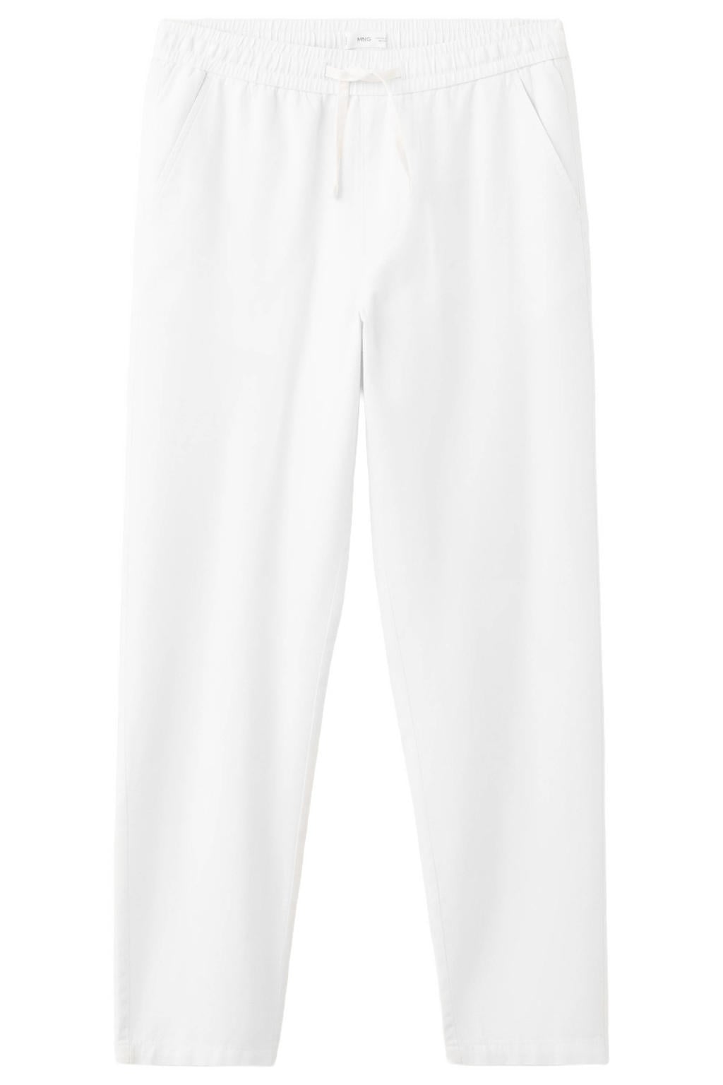 Witte jongens MANGO TEEN linnen pantalon met elastische tailleband met koord en effen