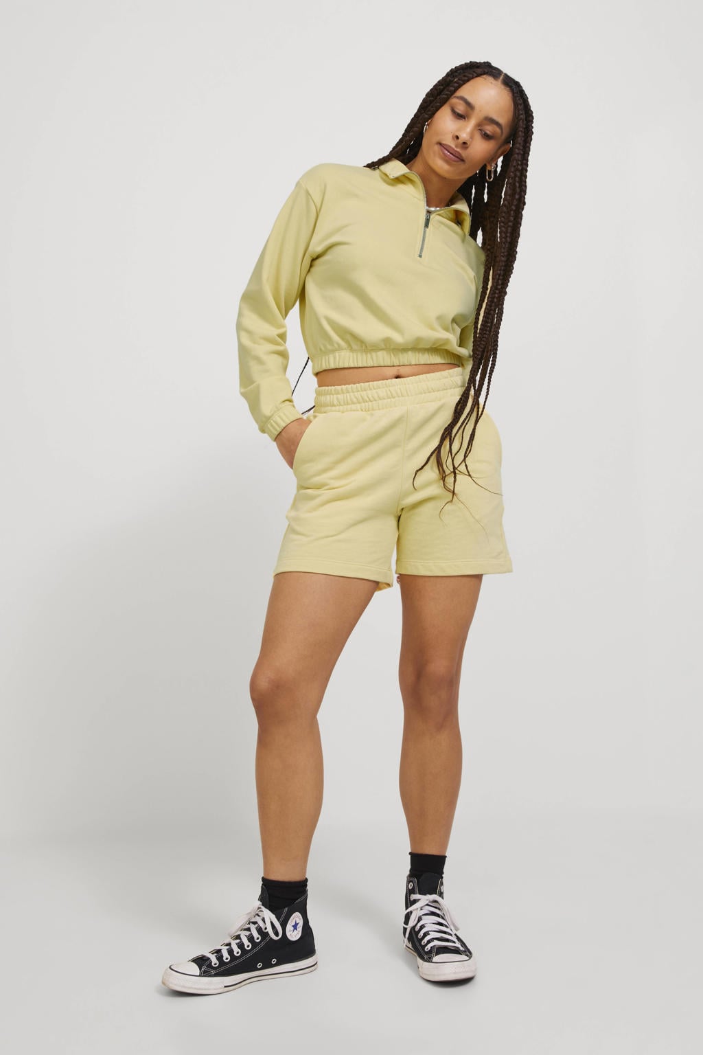 Lichtgele dames JJXX high waist casual short van katoen met loose fit, elastische tailleband en effen