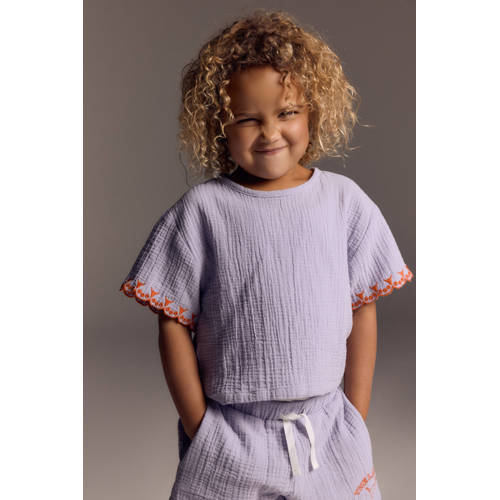 Alix Mini T-shirt met backprint lila broderie afbeelding