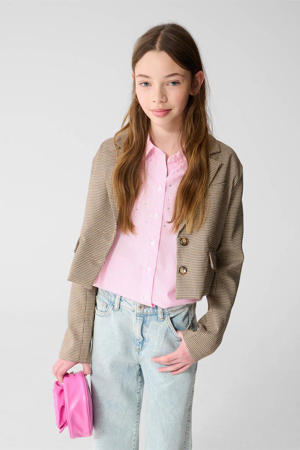 cropped blazer met backprint lichtbruin