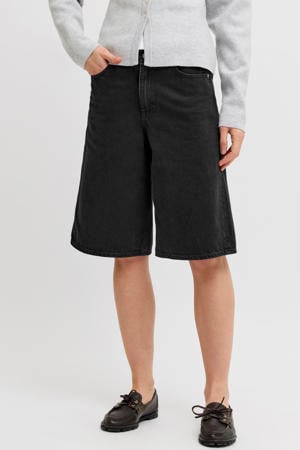 wide leg high waist short black denim