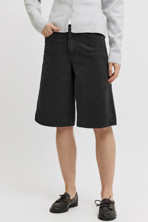 wide leg high waist short black denim