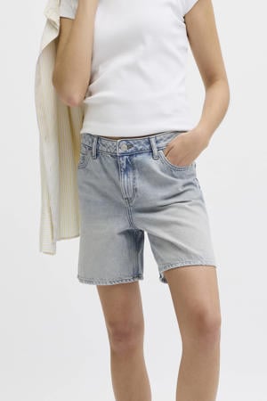 regular waist short light blue denim