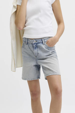 regular waist short light blue denim