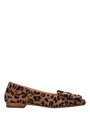 Duna 3 d suède loafers met panterprint en strikje bruin/zwart