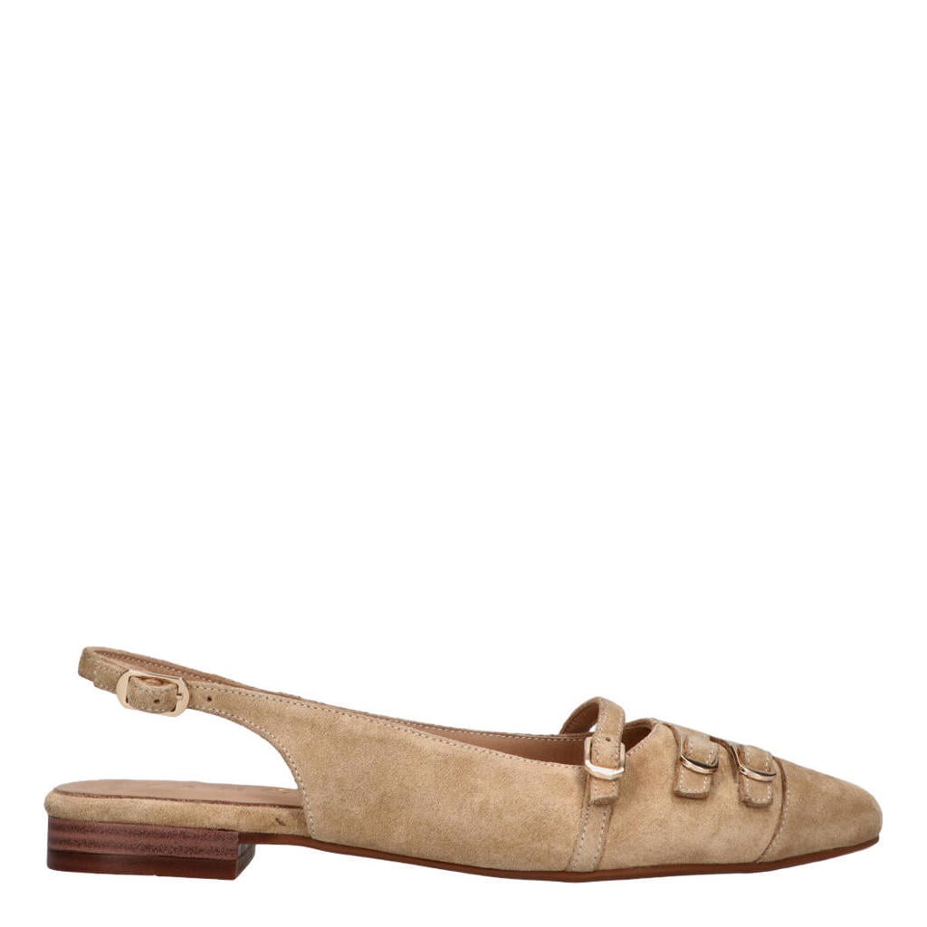 Beige dames Tango Duna 4 j suède slingback loafers met gesp