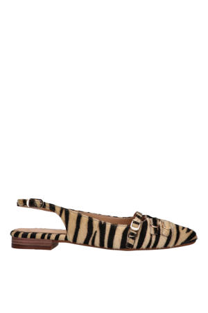 Duna 4 m leren slingback loafers met ponyhair en zebraprint beige/zwart