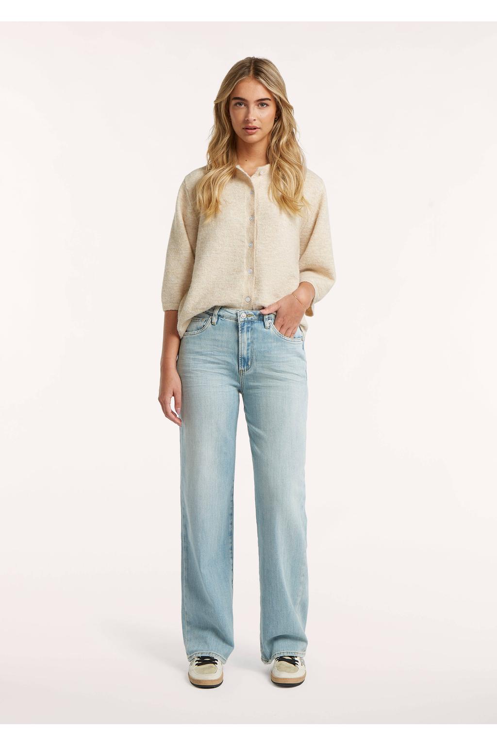 Light blue denim dames Circle of Trust high waist regular fit jeans van denim met effen