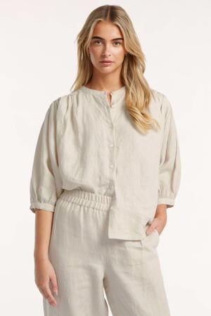 gestreepte blouse met linnen beige
