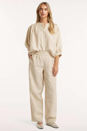 wide leg high waist broek met linnen beige