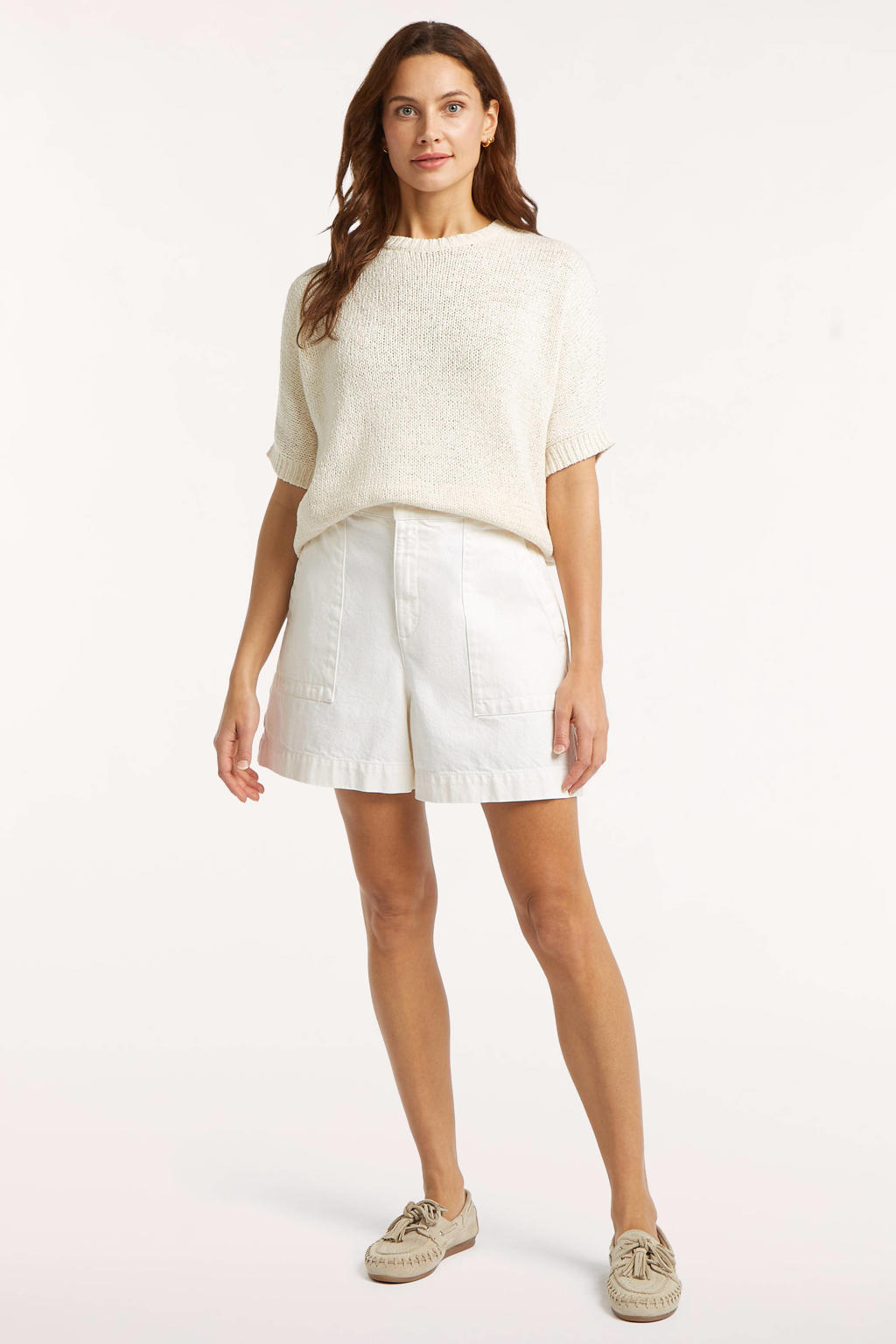 Ecru dames Circle of Trust regular high waist short van polyester met elastische inzet en effen