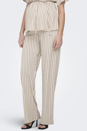 straight high waist gestreepte zwangerschaps casual broek ecru
