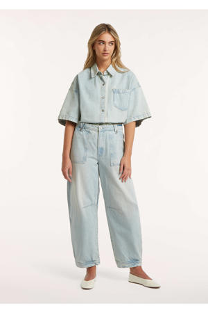 high waist barrel jeans light blue denim