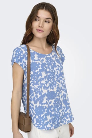 blousetop lichtblauw/wit