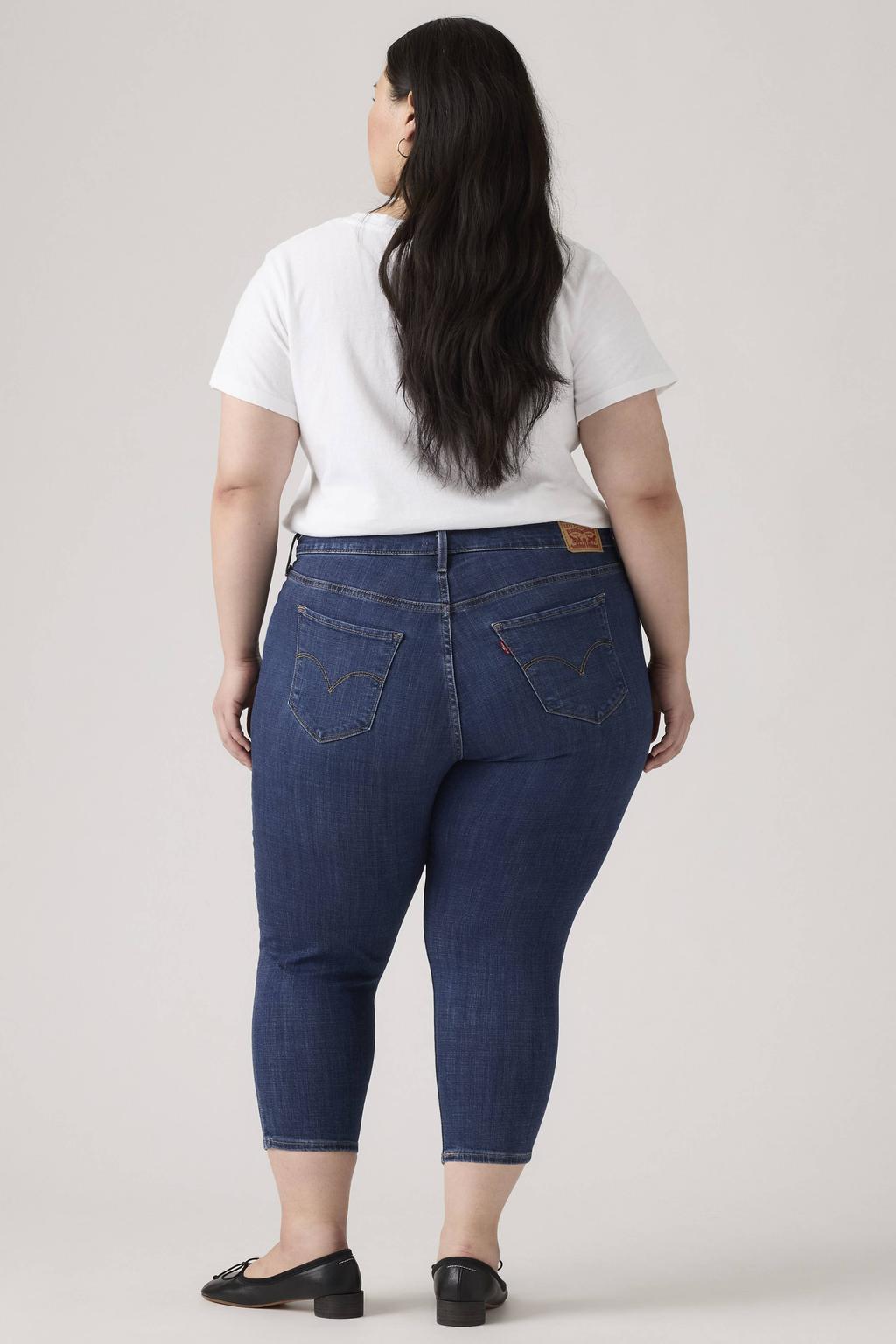 Dark blue denim dames Levi's Plus skinny jeans dark blue van denim met rits- en knoopsluiting en effen