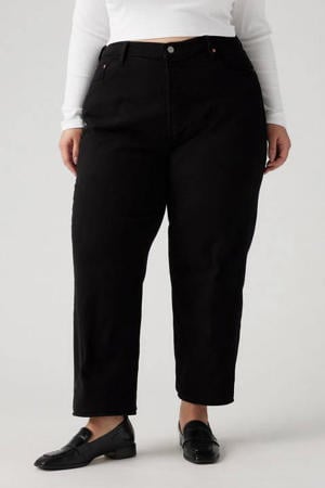 high waist straight leg jeans black denim