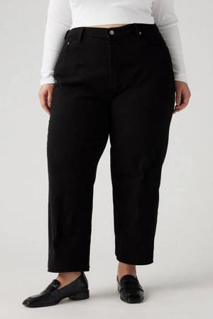 high waist straight leg jeans black denim