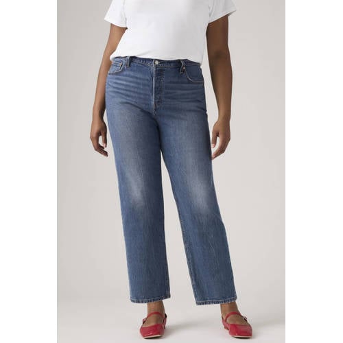 Levi's Plus high waist straight leg jeans medium blue denim afbeelding