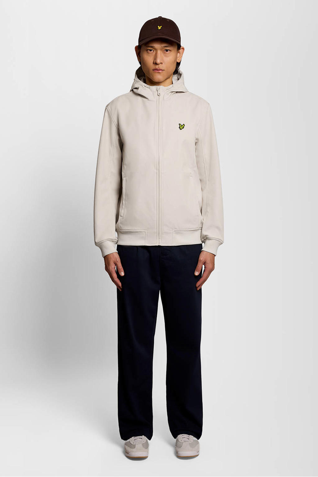 Beige heren Lyle & Scott softshell jas met effen, capuchon en ritssluiting