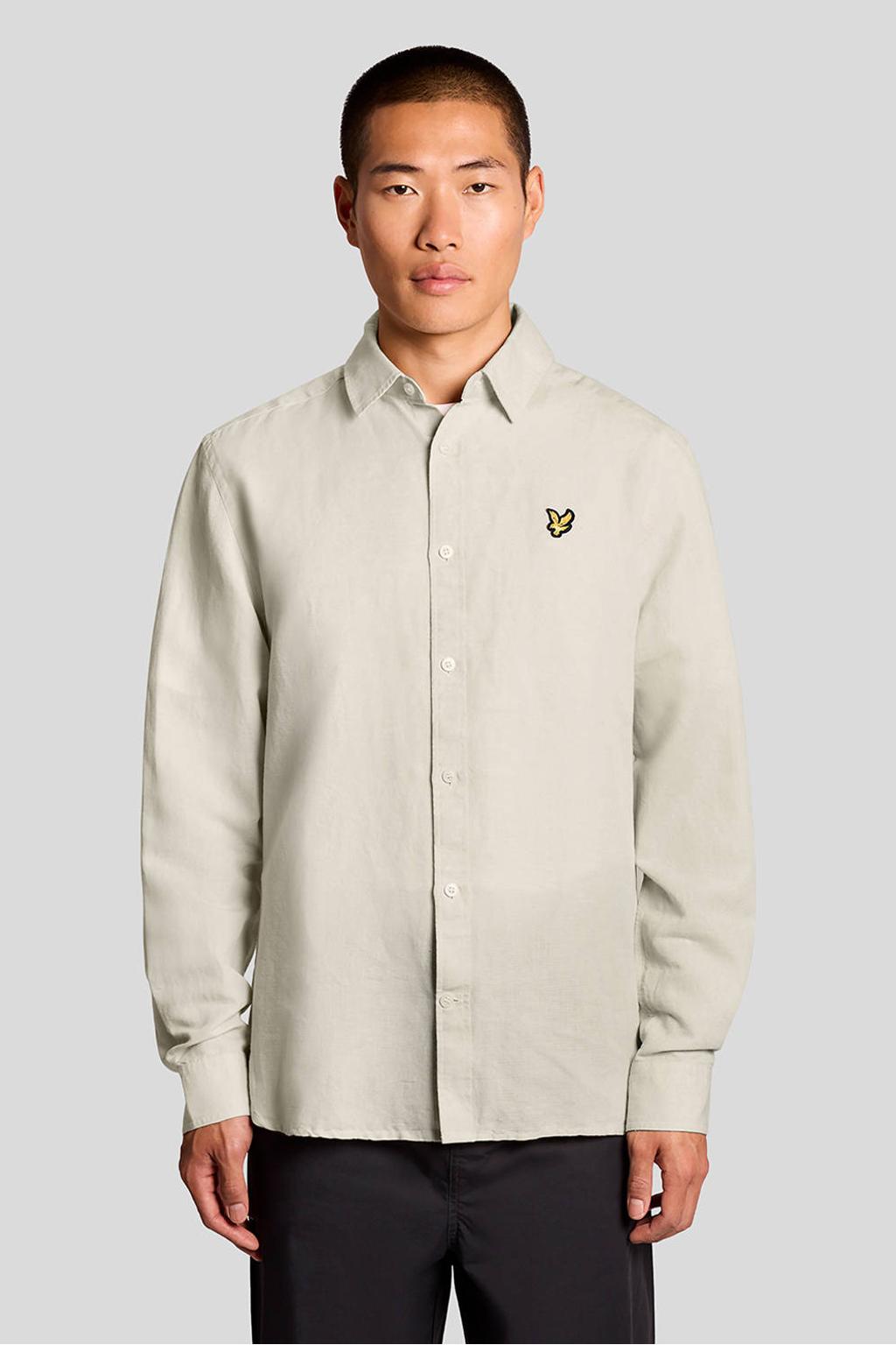 Beige heren Lyle & Scott regular casual overhemd van linnen met effen, lange mouwen, klassieke kraag en knoopsluiting